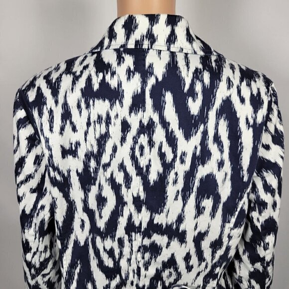 Chico's Women's Three Button Cotton Light Weight Navy/White Blazer Size 1 (8/10) - Picture 10 of 15
